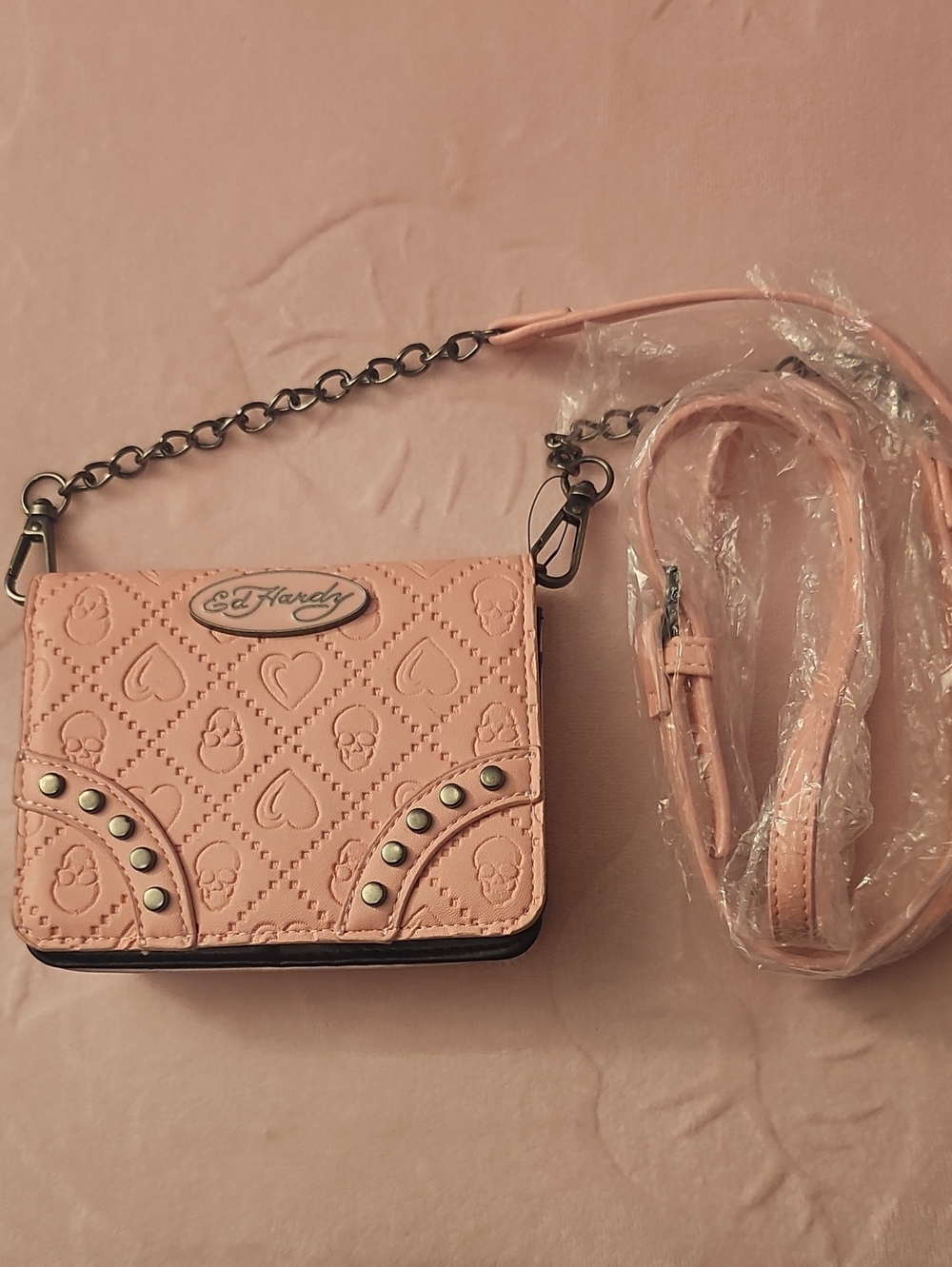 Ed Hardy Blush Pink Mini Crossbody/wallet with Minor Flaws